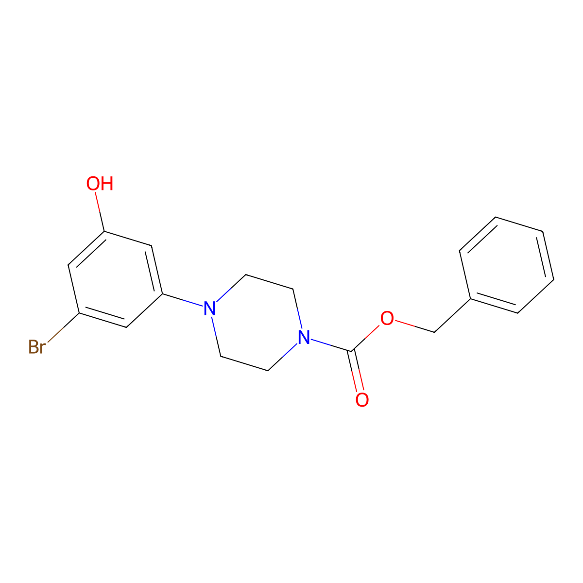 Benzyl 4-(3-bromo-5-hydroxyphenyl)piperazine-1-carboxylate molecular structure, CAS 2680840-55-3