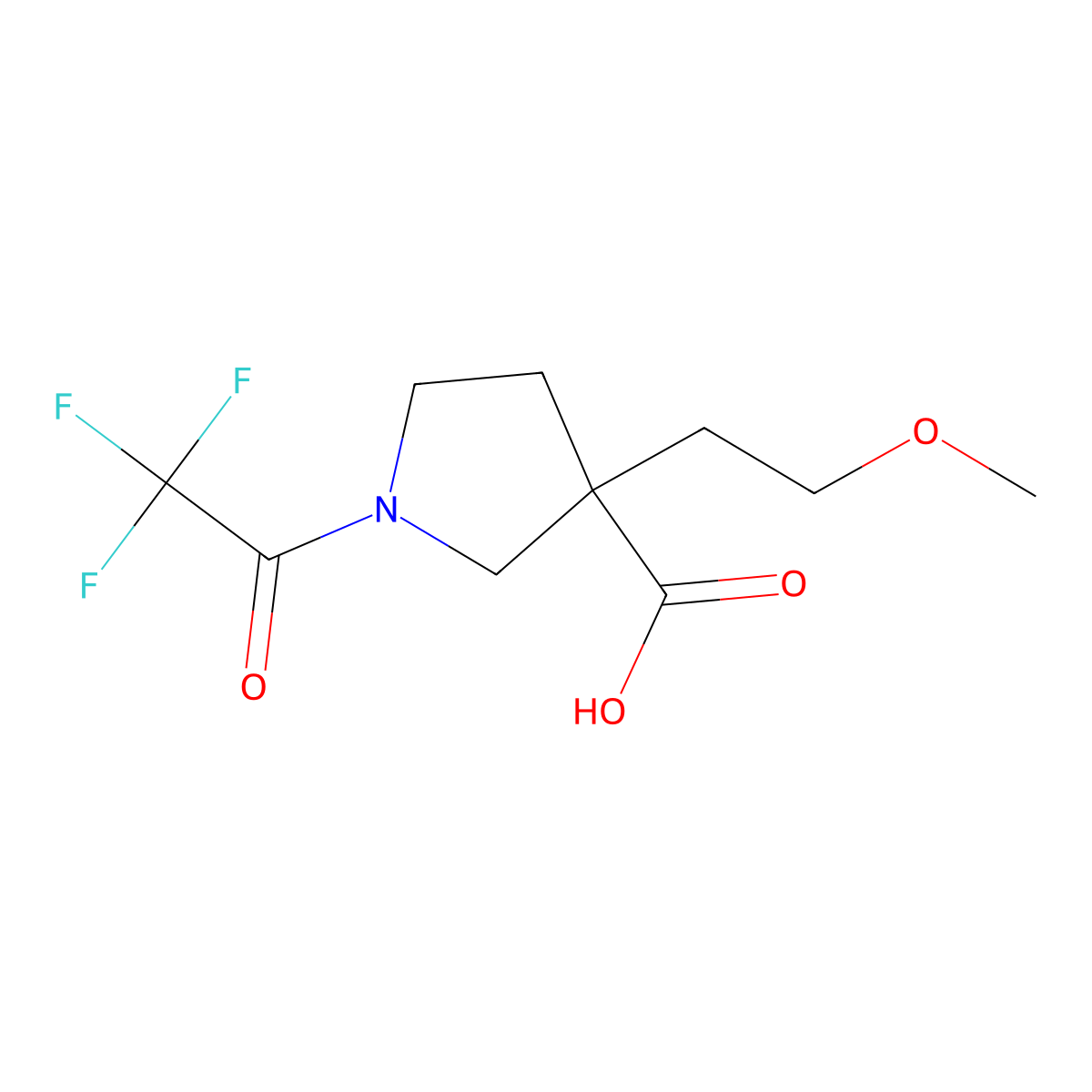 3-(2-Methoxyethyl)-1-(2,2,2-trifluoroacetyl)pyrrolidine-3-carboxylic acid molecular structure, CAS 2680840-64-4