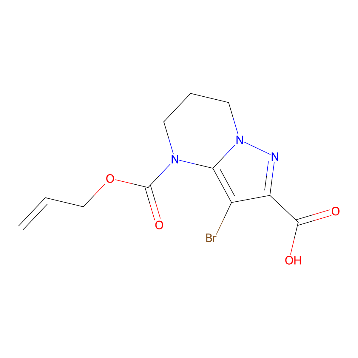 3-bromo-4-[(prop-2-en-1-yloxy)carbonyl]-4H,5H,6H,7H-pyrazolo[1,5-a]pyrimidine-2-carboxylic acid molecular structure, CAS 2680840-69-9