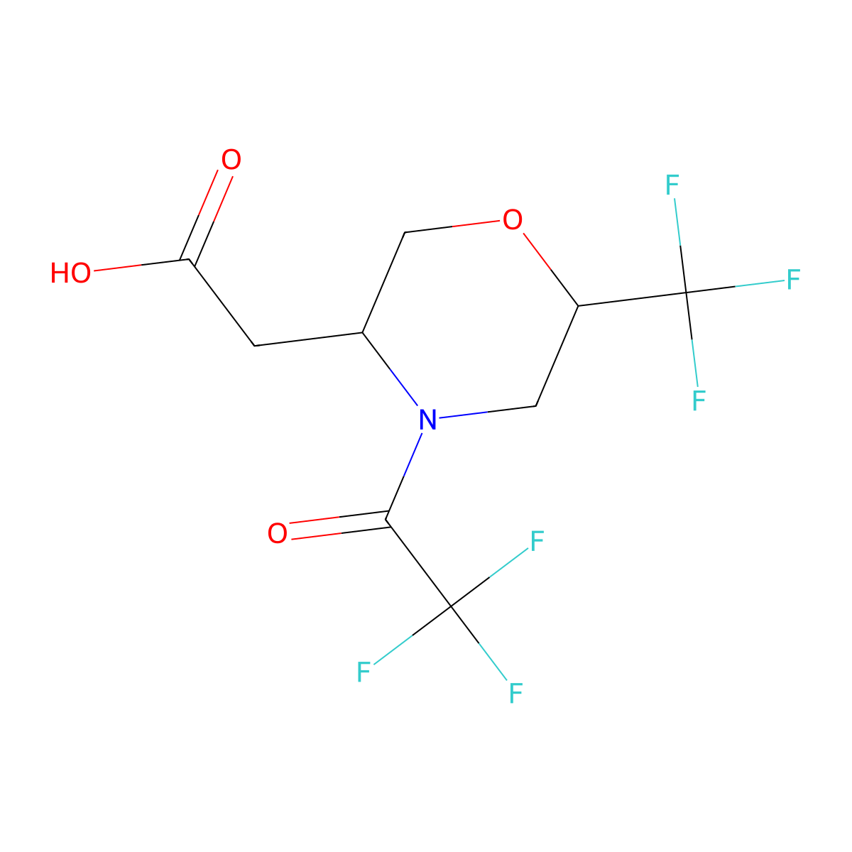 2-[4-(2,2,2-Trifluoroacetyl)-6-(trifluoromethyl)morpholin-3-yl]acetic acid molecular structure, CAS 2680840-75-7