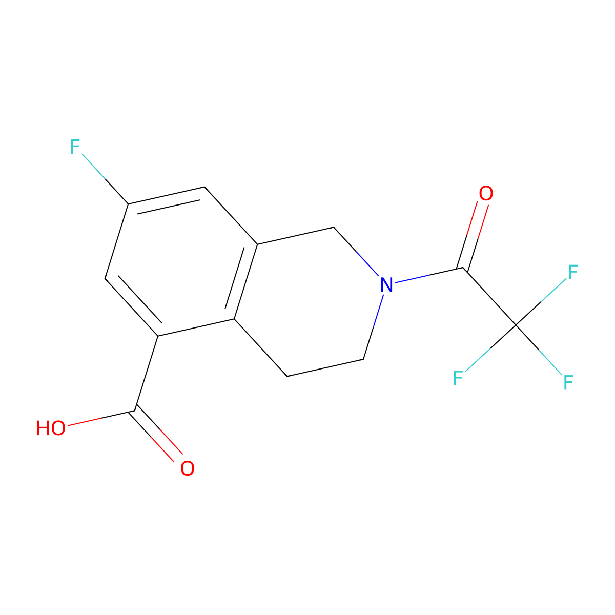 7-Fluoro-2-(2,2,2-trifluoroacetyl)-1,2,3,4-tetrahydroisoquinoline-5-carboxylic acid molecular structure, CAS 2680840-78-0