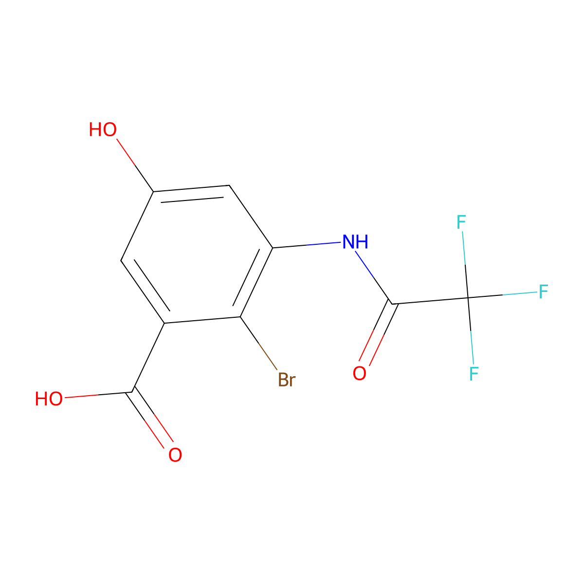 2-Bromo-5-hydroxy-3-(2,2,2-trifluoroacetamido)benzoic acid molecular structure, CAS 2680840-82-6