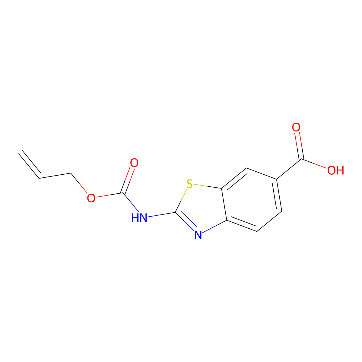2-{[(Prop-2-en-1-yloxy)carbonyl]amino}-1,3-benzothiazole-6-carboxylic acid molecular structure, CAS 2680840-83-7