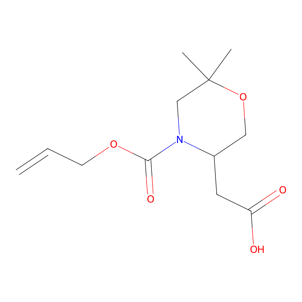 2-{6,6-Dimethyl-4-[(prop-2-en-1-yloxy)carbonyl]morpholin-3-yl}acetic acid molecular structure, CAS 2680840-84-8