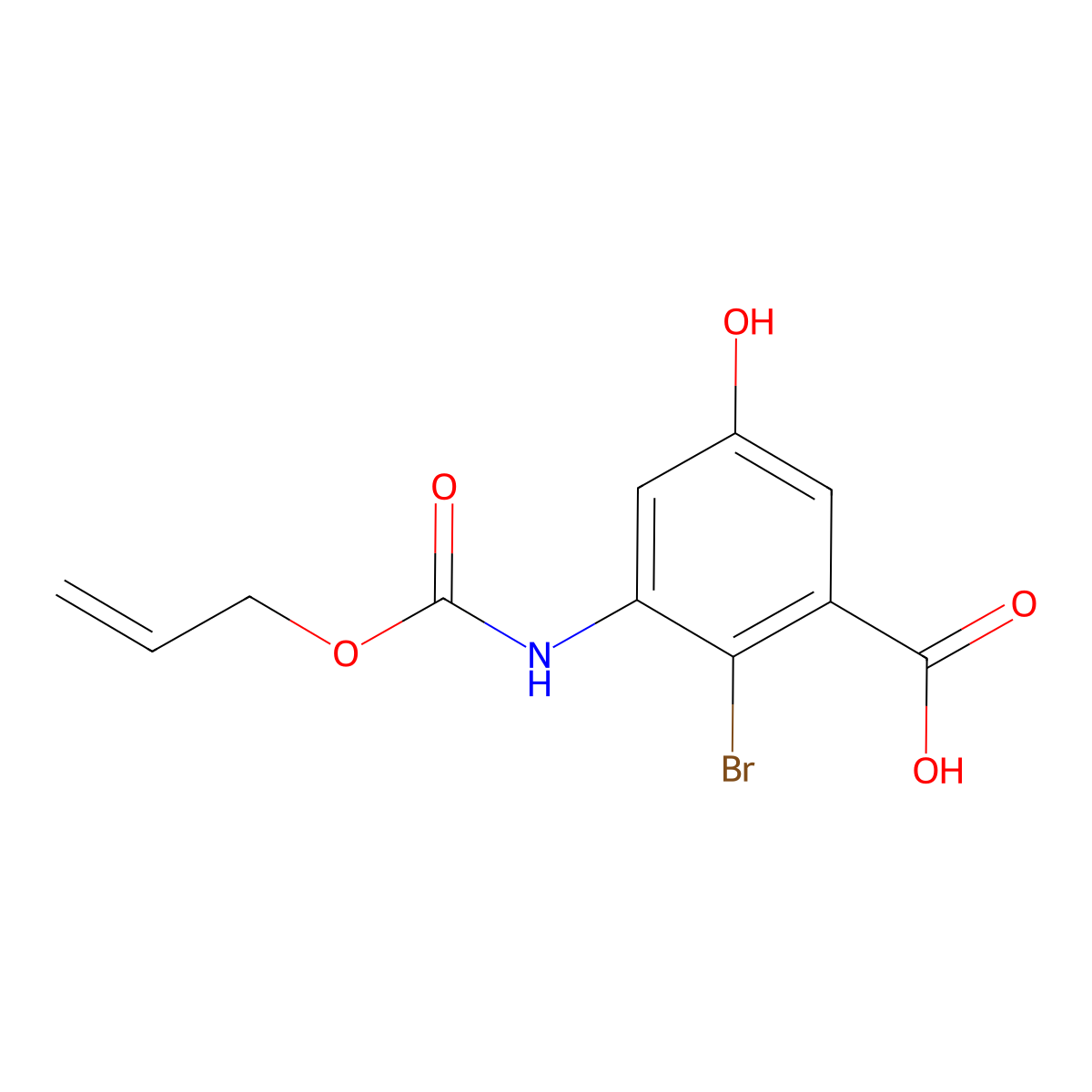 2-Bromo-5-hydroxy-3-{[(prop-2-en-1-yloxy)carbonyl]amino}benzoic acid molecular structure, CAS 2680840-95-1