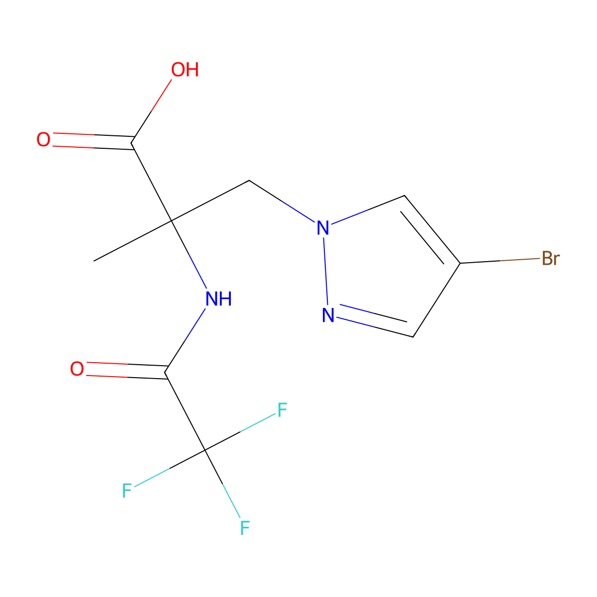 3-(4-bromo-1H-pyrazol-1-yl)-2-methyl-2-(2,2,2-trifluoroacetamido)propanoic acid molecular structure, CAS 2680841-03-4
