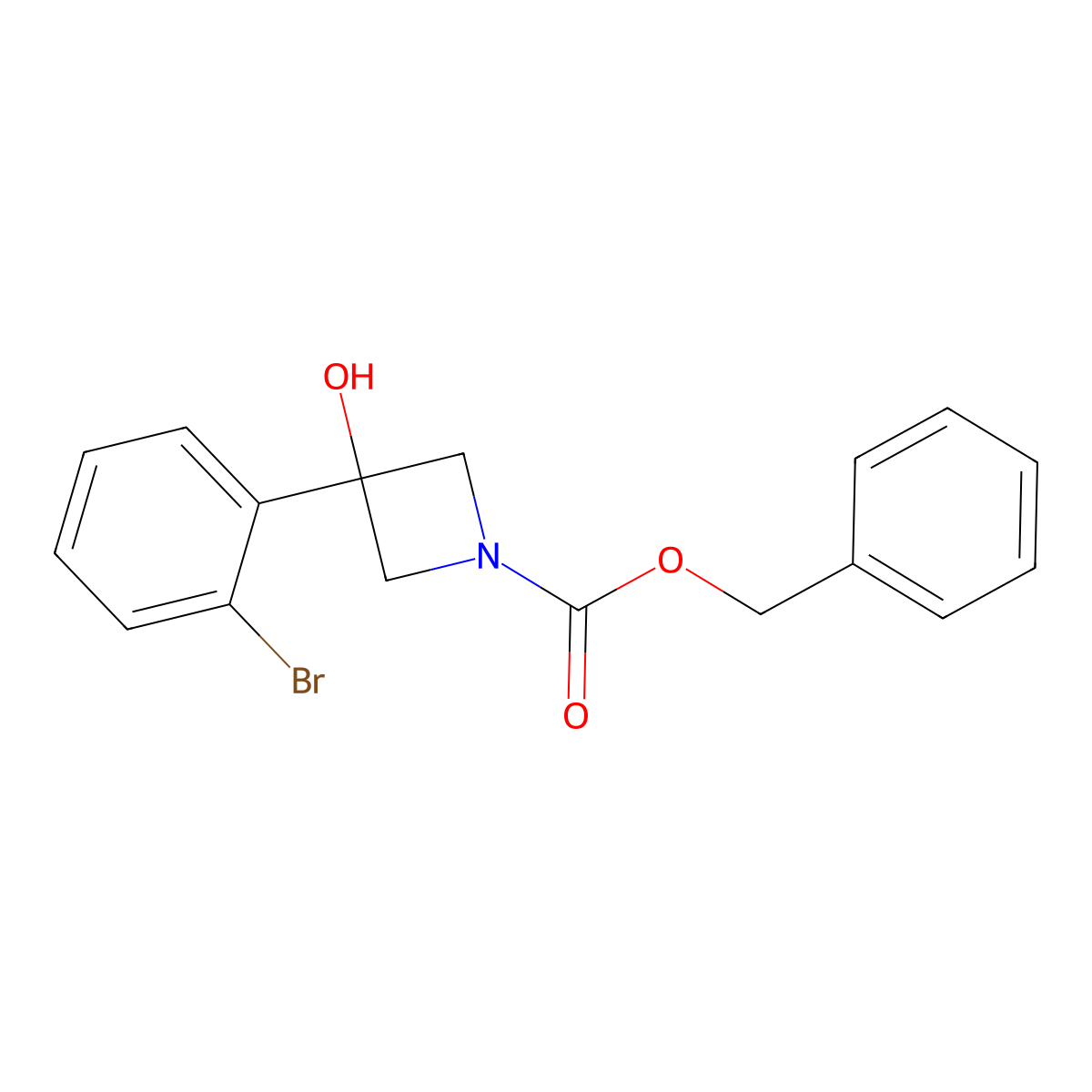 Benzyl 3-(2-bromophenyl)-3-hydroxyazetidine-1-carboxylate molecular structure, CAS 2680841-06-7