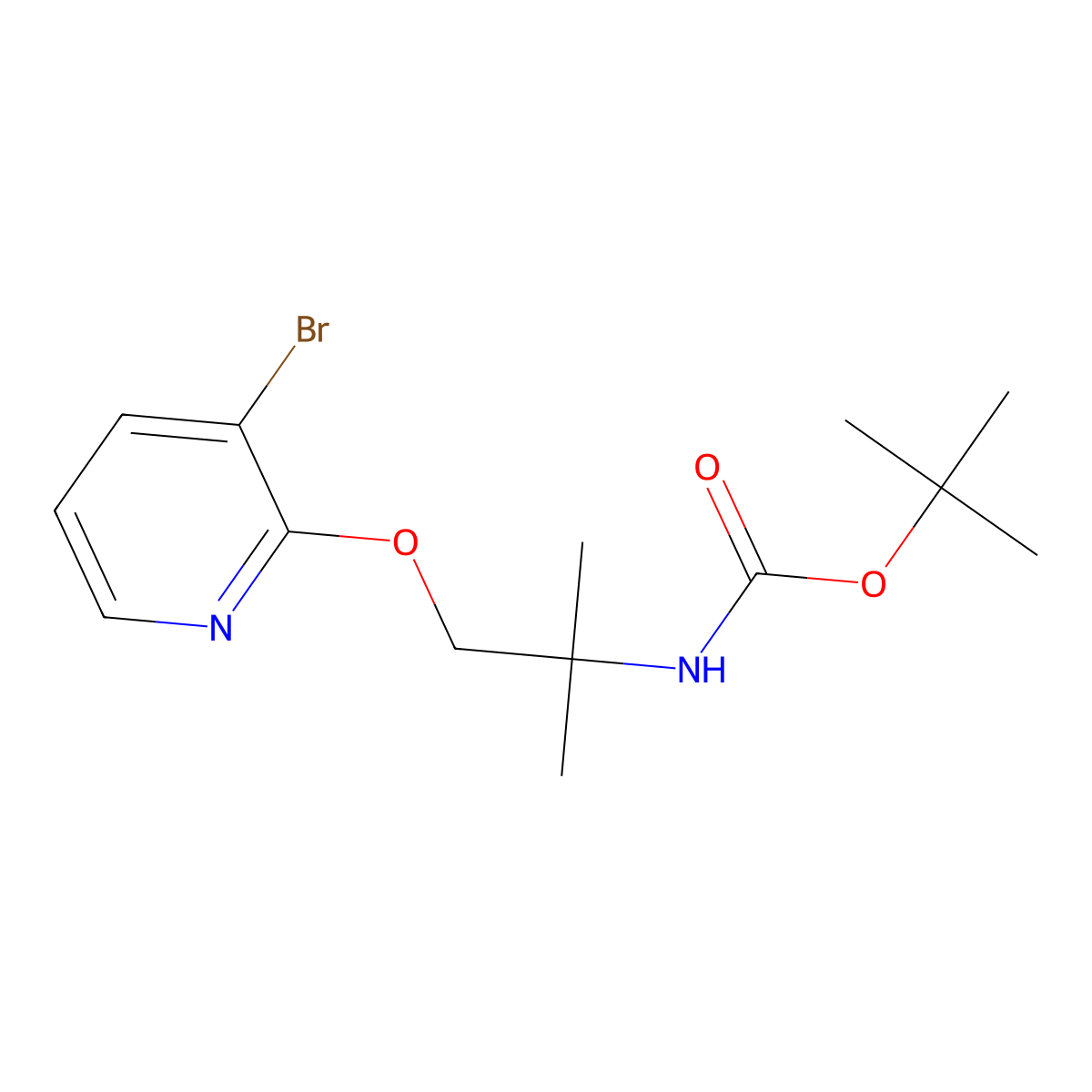 tert-butyl N-{1-[(3-bromopyridin-2-yl)oxy]-2-methylpropan-2-yl}carbamate molecular structure, CAS 2680841-21-6