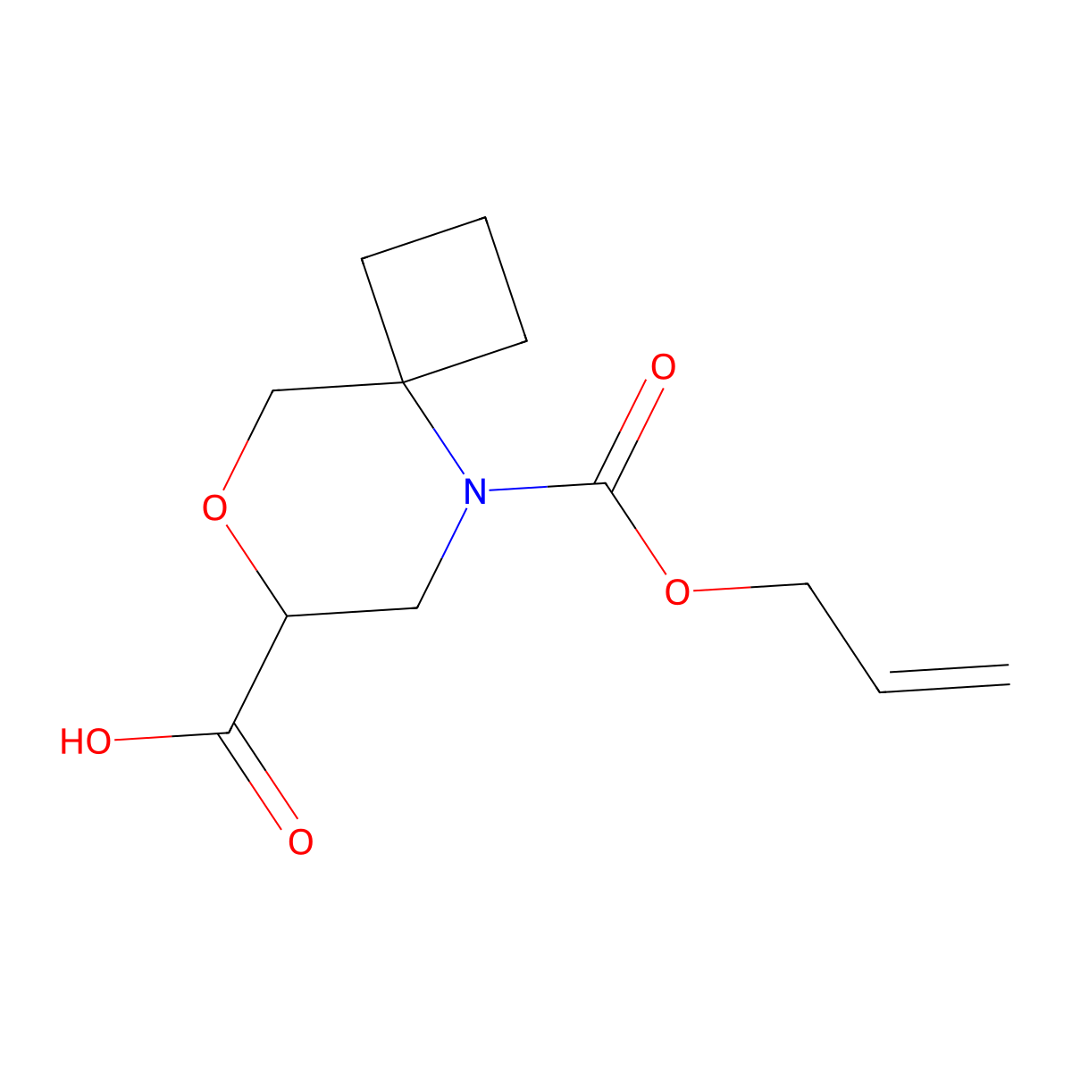 5-[(Prop-2-en-1-yloxy)carbonyl]-8-oxa-5-azaspiro[3.5]nonane-7-carboxylic acid molecular structure, CAS 2680841-25-0