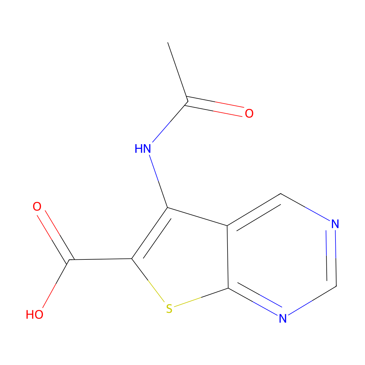 5-Acetamidothieno[2,3-d]pyrimidine-6-carboxylic acid molecular structure, CAS 2680841-35-2