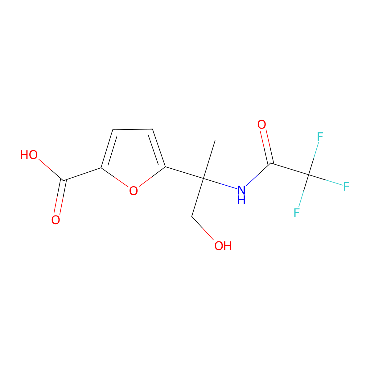 5-[1-Hydroxy-2-(2,2,2-trifluoroacetamido)propan-2-yl]furan-2-carboxylic acid molecular structure, CAS 2680841-51-2