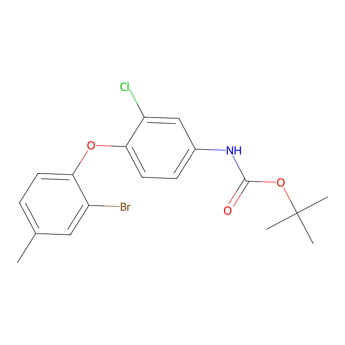tert-butyl N-[4-(2-bromo-4-methylphenoxy)-3-chlorophenyl]carbamate molecular structure, CAS 2680841-53-4