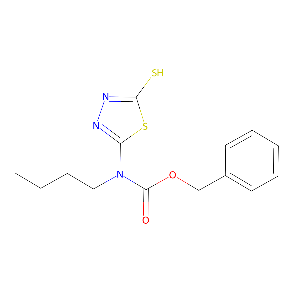 benzyl N-butyl-N-(5-sulfanyl-1,3,4-thiadiazol-2-yl)carbamate molecular structure, CAS 2680841-57-8