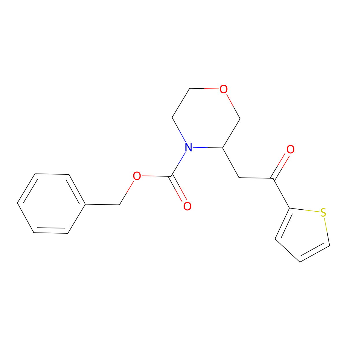 Benzyl 3-[2-oxo-2-(thiophen-2-yl)ethyl]morpholine-4-carboxylate molecular structure, CAS 2680841-82-9