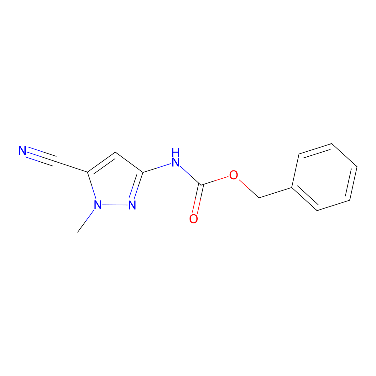 benzyl N-(5-cyano-1-methyl-1H-pyrazol-3-yl)carbamate molecular structure, CAS 2680841-95-4