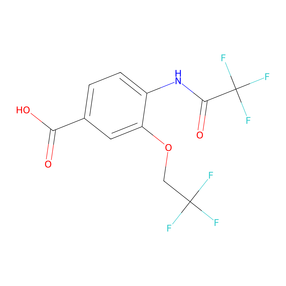 4-(2,2,2-Trifluoroacetamido)-3-(2,2,2-trifluoroethoxy)benzoic acid molecular structure, CAS 2680842-05-9