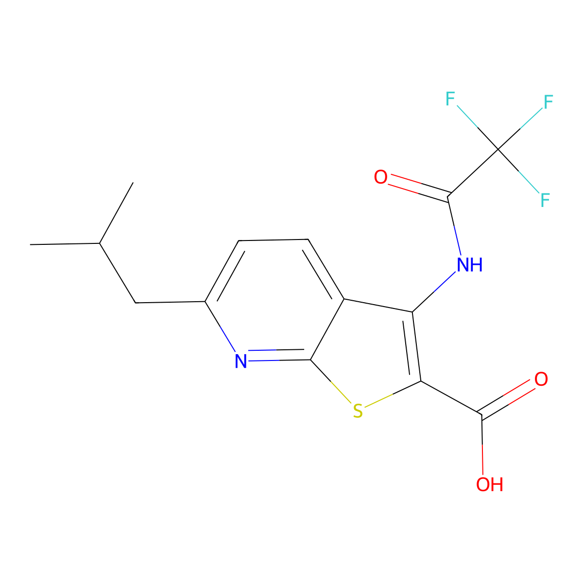 6-(2-Methylpropyl)-3-(2,2,2-trifluoroacetamido)thieno[2,3-b]pyridine-2-carboxylic acid molecular structure, CAS 2680842-06-0