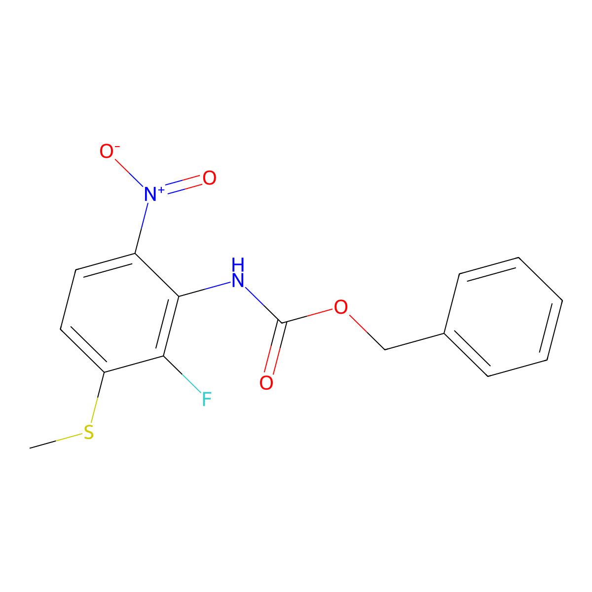 benzyl N-[2-fluoro-3-(methylsulfanyl)-6-nitrophenyl]carbamate molecular structure, CAS 2680842-19-5