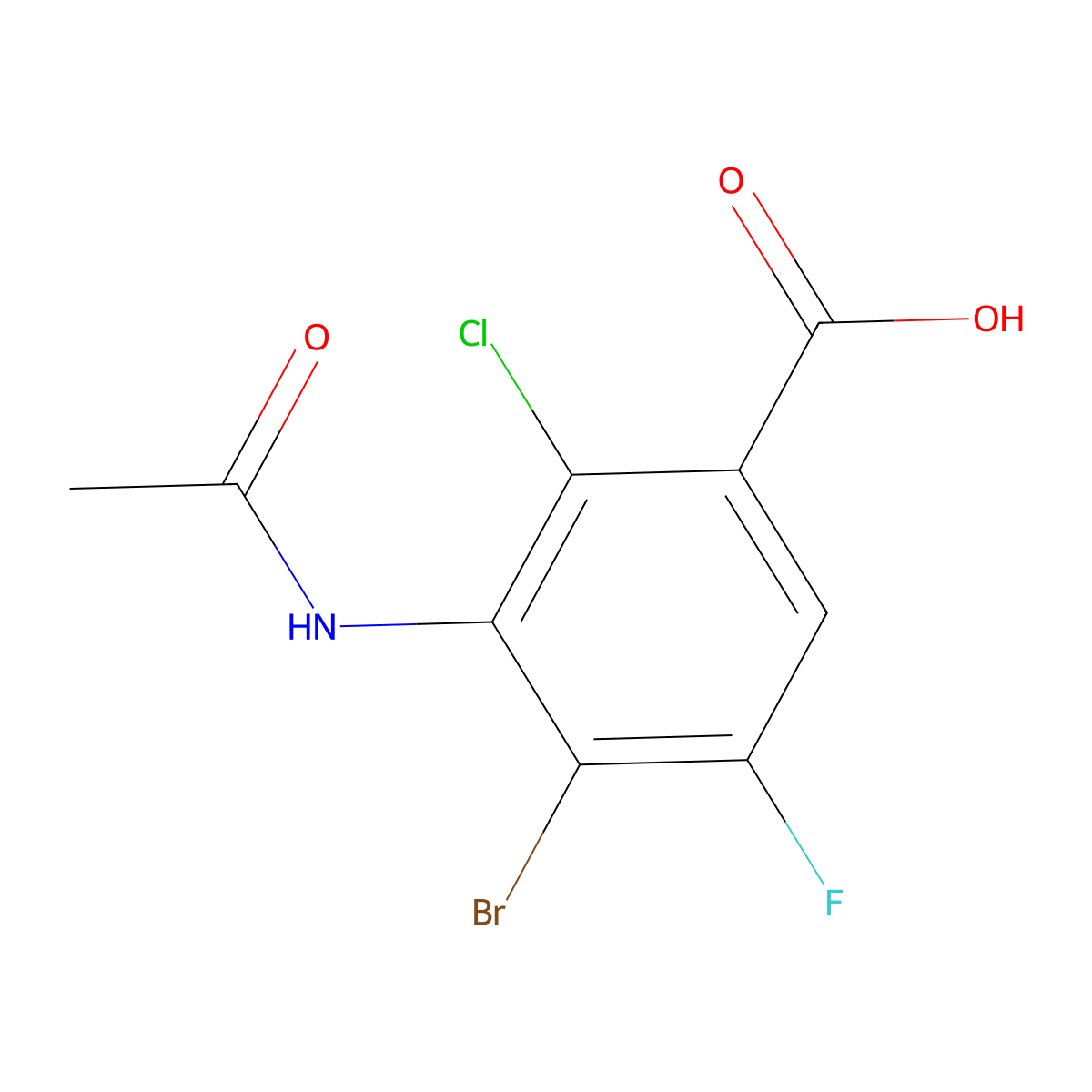 4-Bromo-2-chloro-3-acetamido-5-fluorobenzoic acid molecular structure, CAS 2680842-22-0