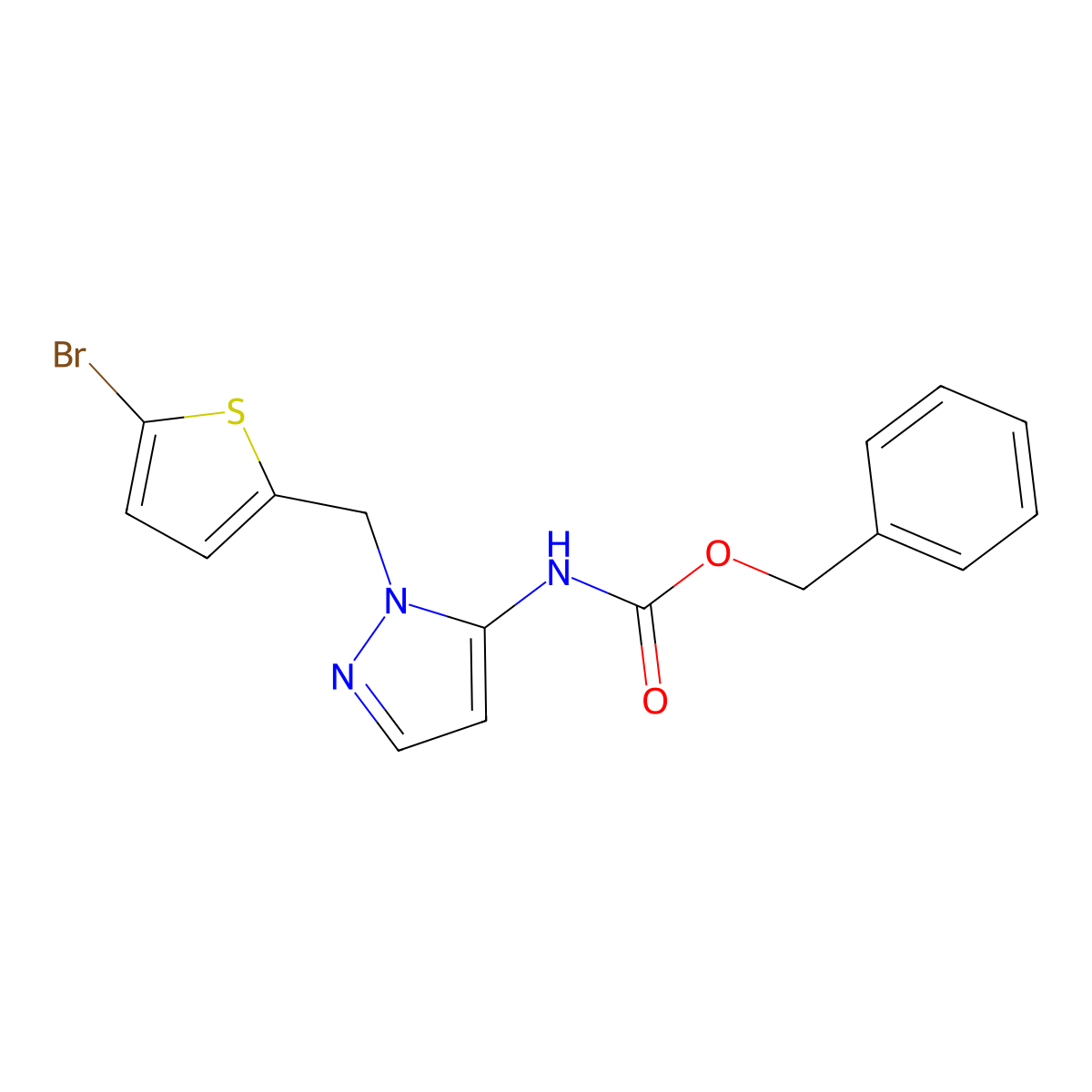 benzyl N-{1-[(5-bromothiophen-2-yl)methyl]-1H-pyrazol-5-yl}carbamate molecular structure, CAS 2680842-31-1