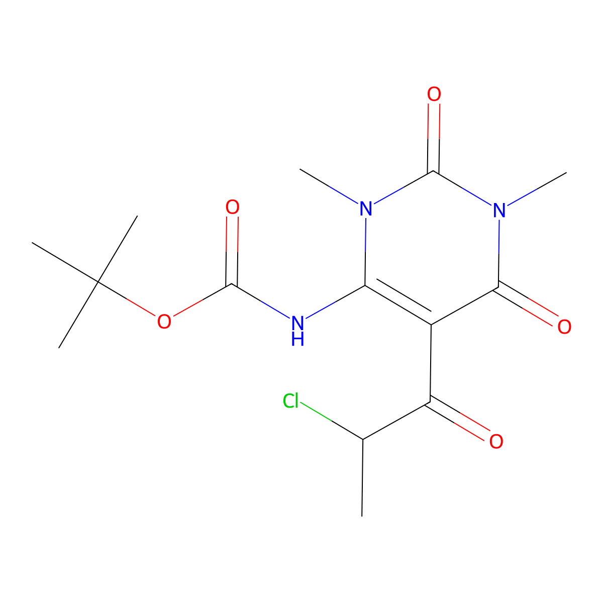 tert-butyl N-[5-(2-chloropropanoyl)-1,3-dimethyl-2,6-dioxo-1,2,3,6-tetrahydropyrimidin-4-yl]carbamate molecular structure, CAS 2680842-37-7