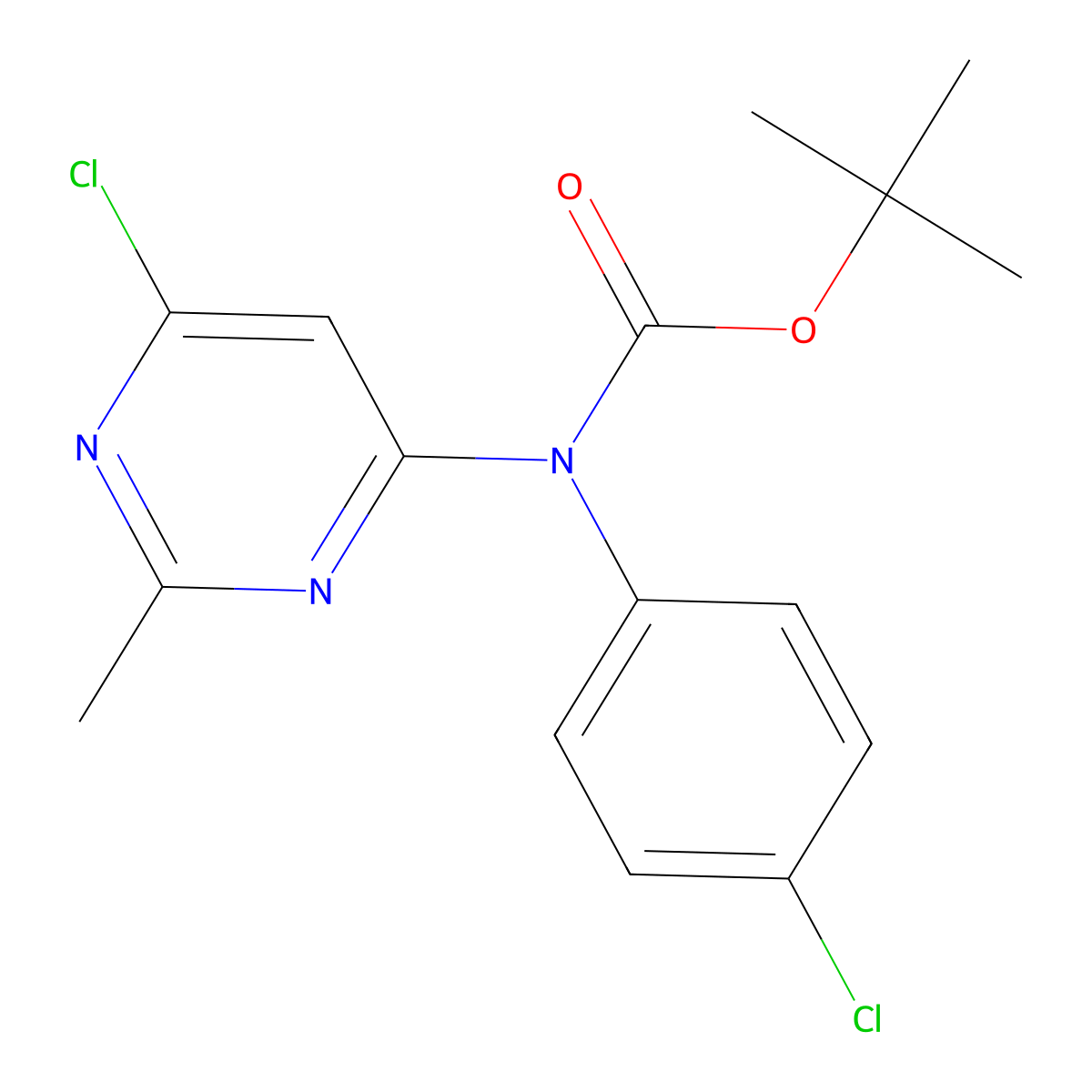 tert-butyl N-(6-chloro-2-methylpyrimidin-4-yl)-N-(4-chlorophenyl)carbamate molecular structure, CAS 2680842-42-4