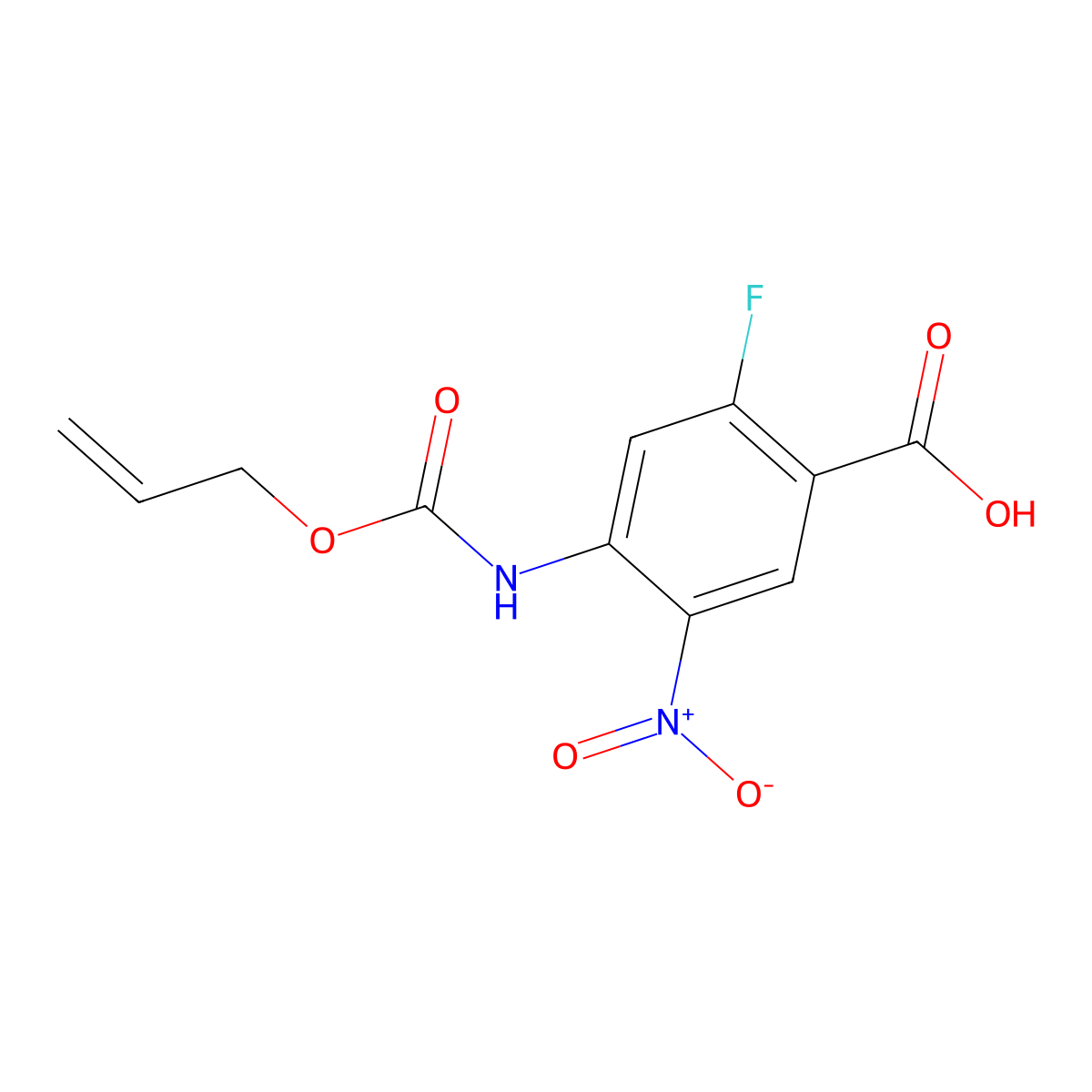 2-Fluoro-5-nitro-4-{[(prop-2-en-1-yloxy)carbonyl]amino}benzoic acid molecular structure, CAS 2680842-43-5