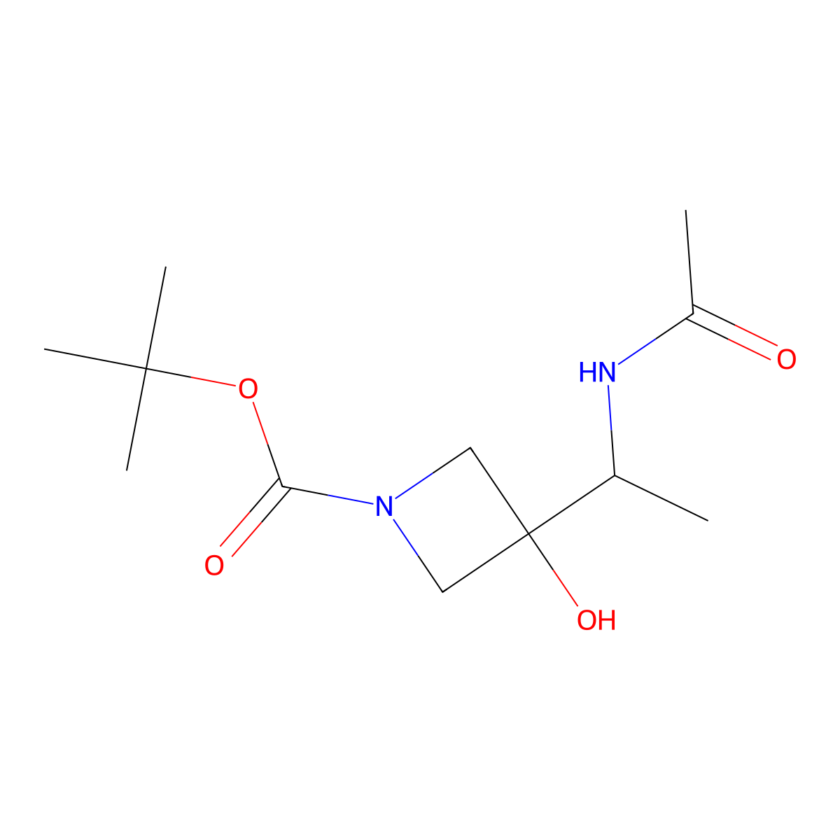 Tert-butyl 3-(1-acetamidoethyl)-3-hydroxyazetidine-1-carboxylate molecular structure, CAS 2680842-47-9