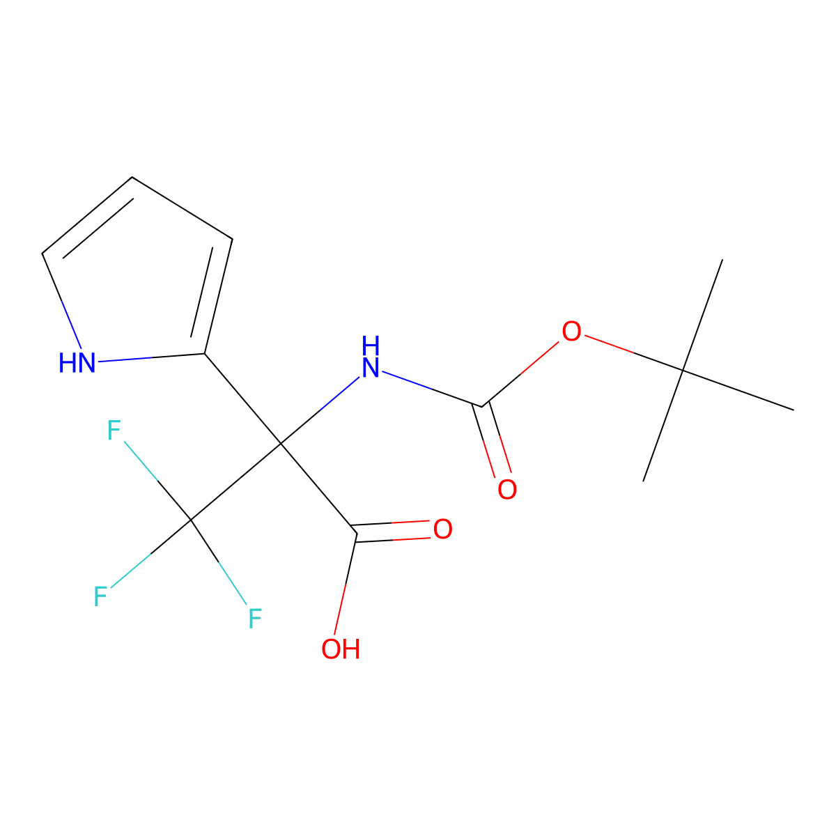 2-{[(tert-butoxy)carbonyl]amino}-3,3,3-trifluoro-2-(1H-pyrrol-2-yl)propanoic acid molecular structure, CAS 2680842-55-9