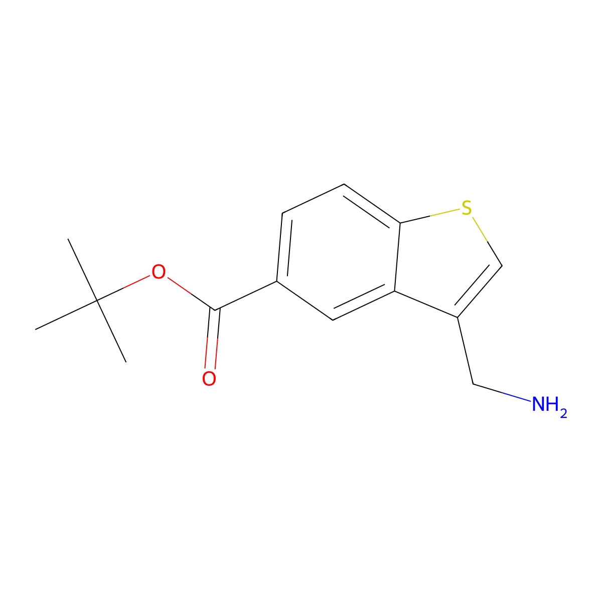 Tert-butyl 3-(aminomethyl)-1-benzothiophene-5-carboxylate molecular structure, CAS 2680842-75-3