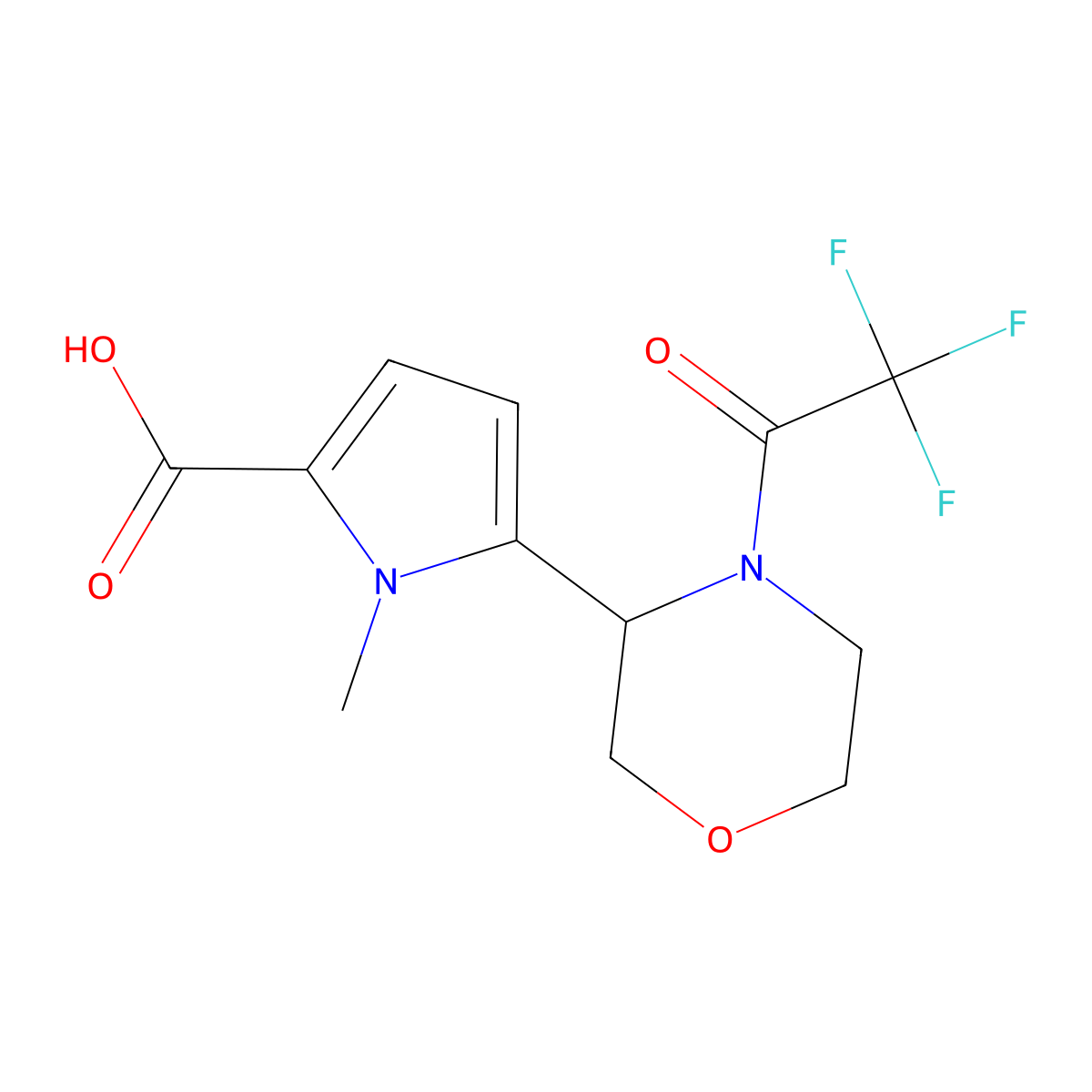 1-methyl-5-[4-(2,2,2-trifluoroacetyl)morpholin-3-yl]-1H-pyrrole-2-carboxylic acid molecular structure, CAS 2680842-84-4