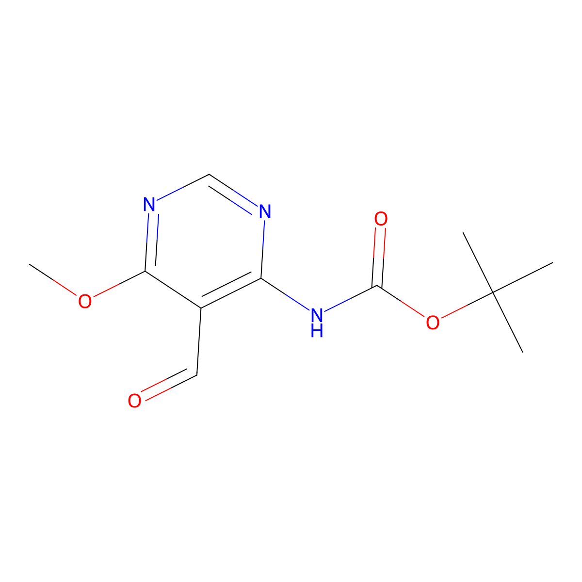 tert-butyl N-(5-formyl-6-methoxypyrimidin-4-yl)carbamate molecular structure, CAS 2680842-85-5