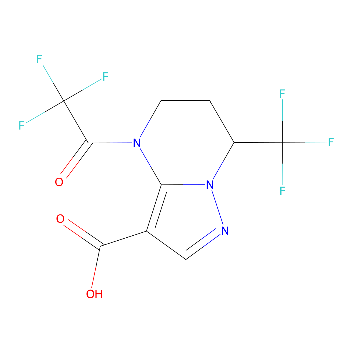 4-(2,2,2-trifluoroacetyl)-7-(trifluoromethyl)-4H,5H,6H,7H-pyrazolo[1,5-a]pyrimidine-3-carboxylic acid molecular structure, CAS 2680843-18-7
