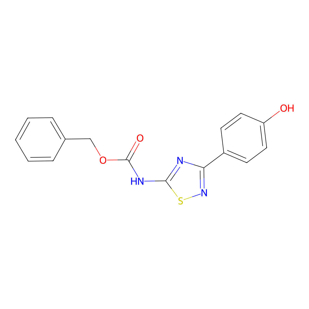 benzyl N-[3-(4-hydroxyphenyl)-1,2,4-thiadiazol-5-yl]carbamate molecular structure, CAS 2680843-49-4