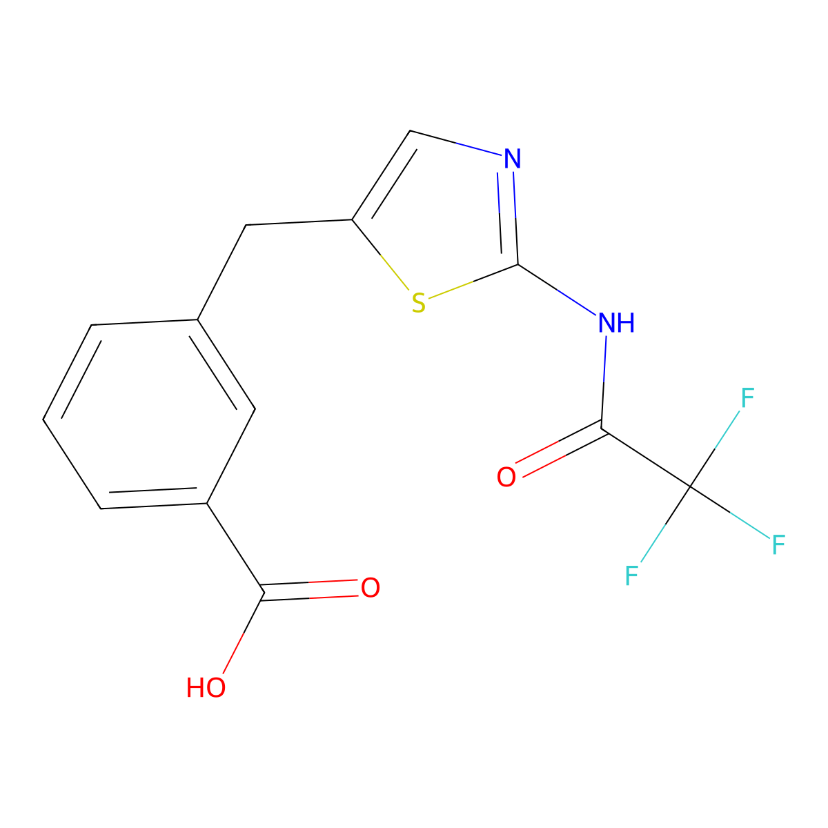 3-{[2-(2,2,2-Trifluoroacetamido)-1,3-thiazol-5-yl]methyl}benzoic acid molecular structure, CAS 2680843-64-3