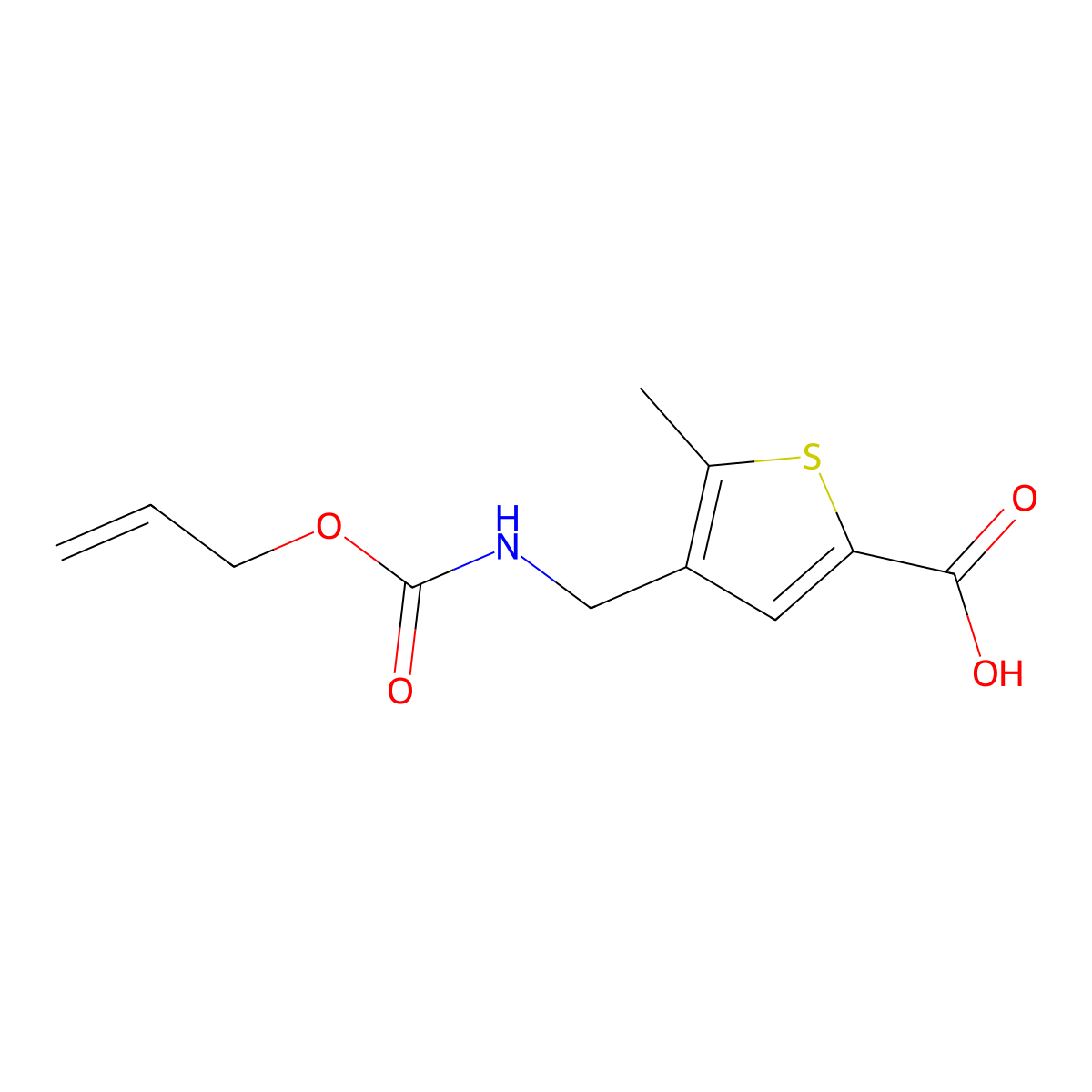 5-Methyl-4-({[(prop-2-en-1-yloxy)carbonyl]amino}methyl)thiophene-2-carboxylic acid molecular structure, CAS 2680843-72-3