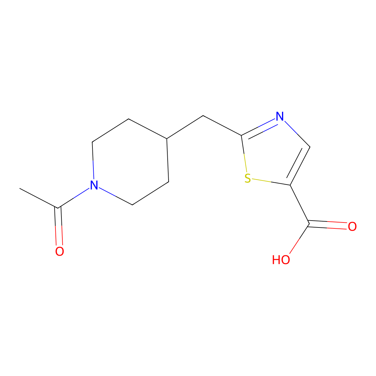2-[(1-Acetylpiperidin-4-yl)methyl]-1,3-thiazole-5-carboxylic acid molecular structure, CAS 2680843-76-7