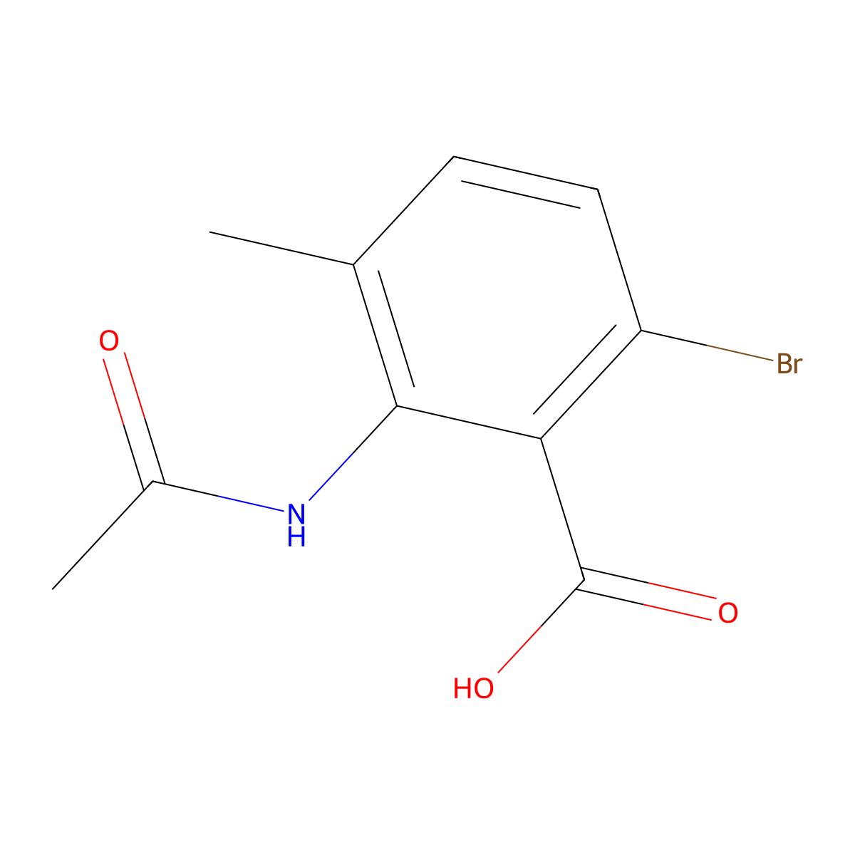 6-Bromo-2-acetamido-3-methylbenzoic acid molecular structure, CAS 2680843-81-4
