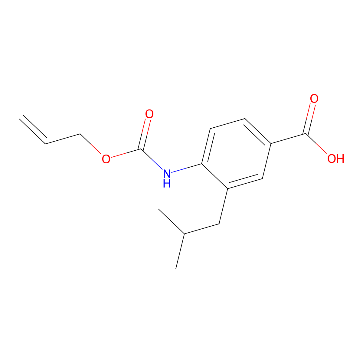 3-(2-Methylpropyl)-4-{[(prop-2-en-1-yloxy)carbonyl]amino}benzoic acid molecular structure, CAS 2680843-84-7