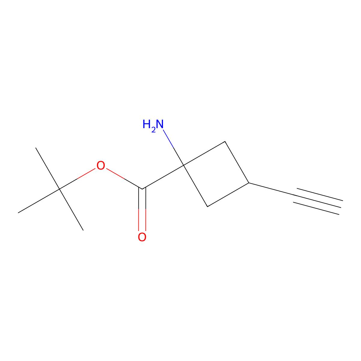 Tert-butyl 1-amino-3-ethynylcyclobutane-1-carboxylate molecular structure, CAS 2680843-99-4