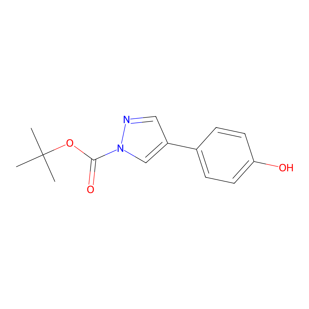 tert-butyl 4-(4-hydroxyphenyl)-1H-pyrazole-1-carboxylate molecular structure, CAS 2680844-01-1