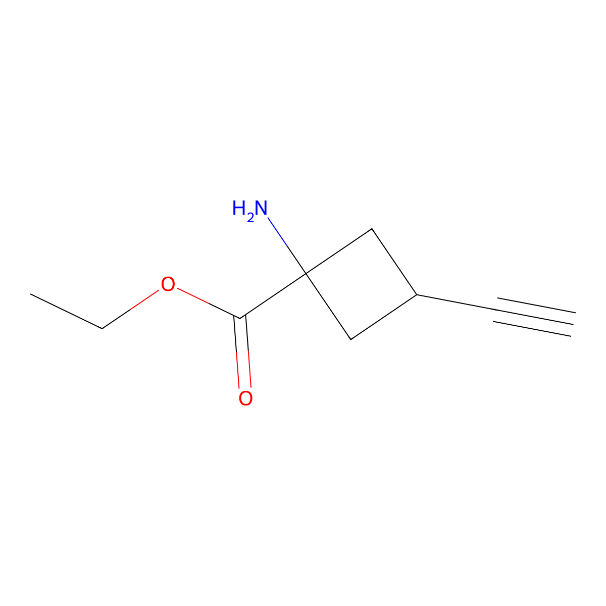 Ethyl 1-amino-3-ethynylcyclobutane-1-carboxylate molecular structure, CAS 2680844-03-3