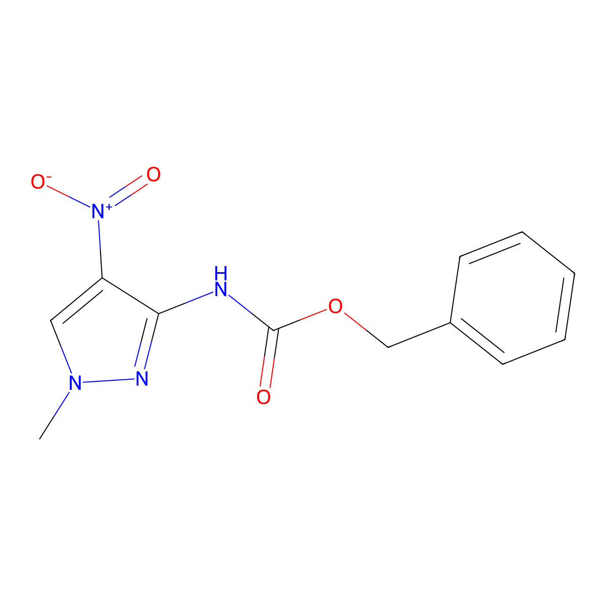 benzyl N-(1-methyl-4-nitro-1H-pyrazol-3-yl)carbamate molecular structure, CAS 2680844-08-8