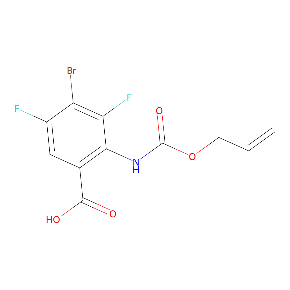 4-Bromo-3,5-difluoro-2-{[(prop-2-en-1-yloxy)carbonyl]amino}benzoic acid molecular structure, CAS 2680844-14-6