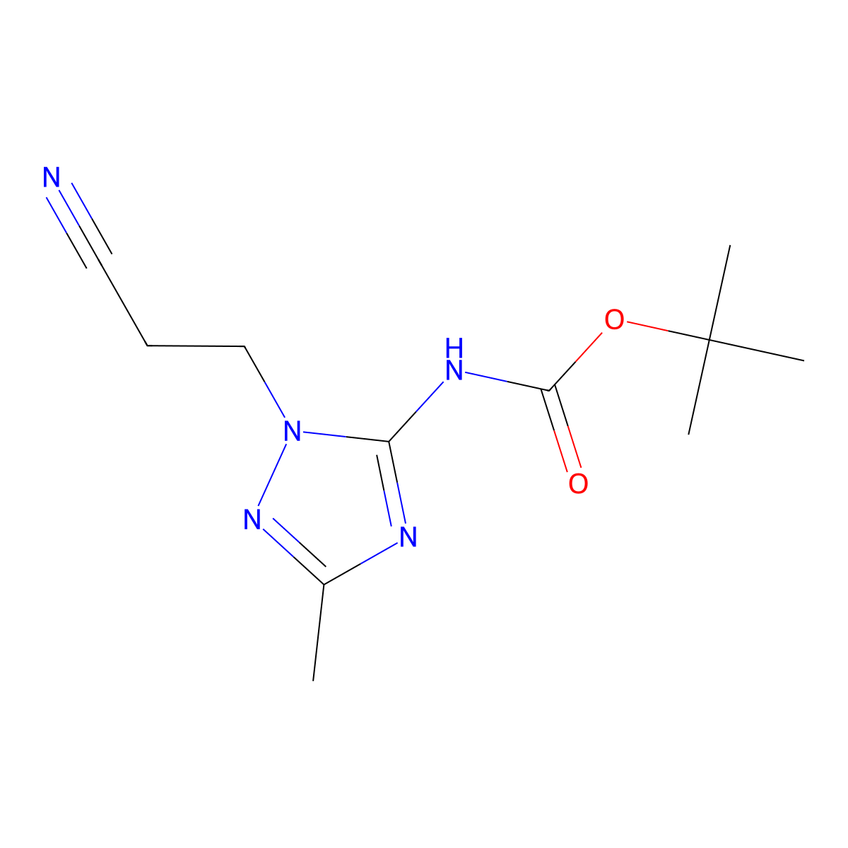 tert-butyl N-[1-(2-cyanoethyl)-3-methyl-1H-1,2,4-triazol-5-yl]carbamate molecular structure, CAS 2680844-23-7