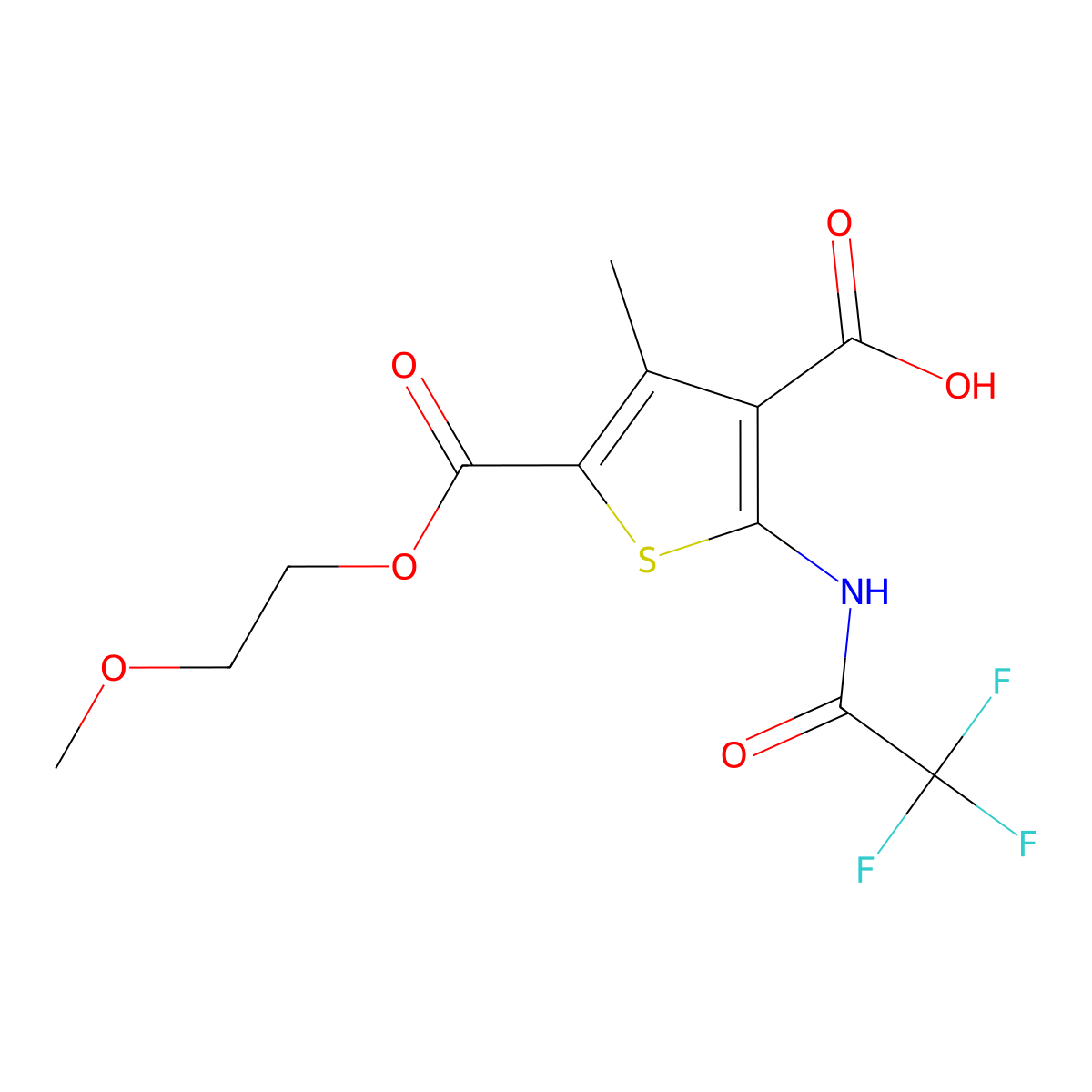 5-[(2-Methoxyethoxy)carbonyl]-4-methyl-2-(2,2,2-trifluoroacetamido)thiophene-3-carboxylic acid molecular structure, CAS 2680844-30-6
