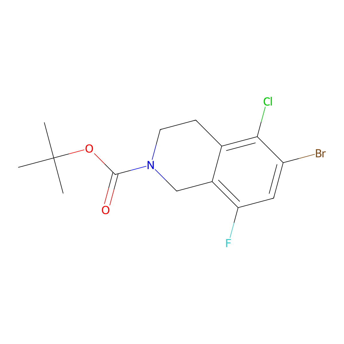 Tert-butyl 6-bromo-5-chloro-8-fluoro-1,2,3,4-tetrahydroisoquinoline-2-carboxylate molecular structure, CAS 2680844-36-2