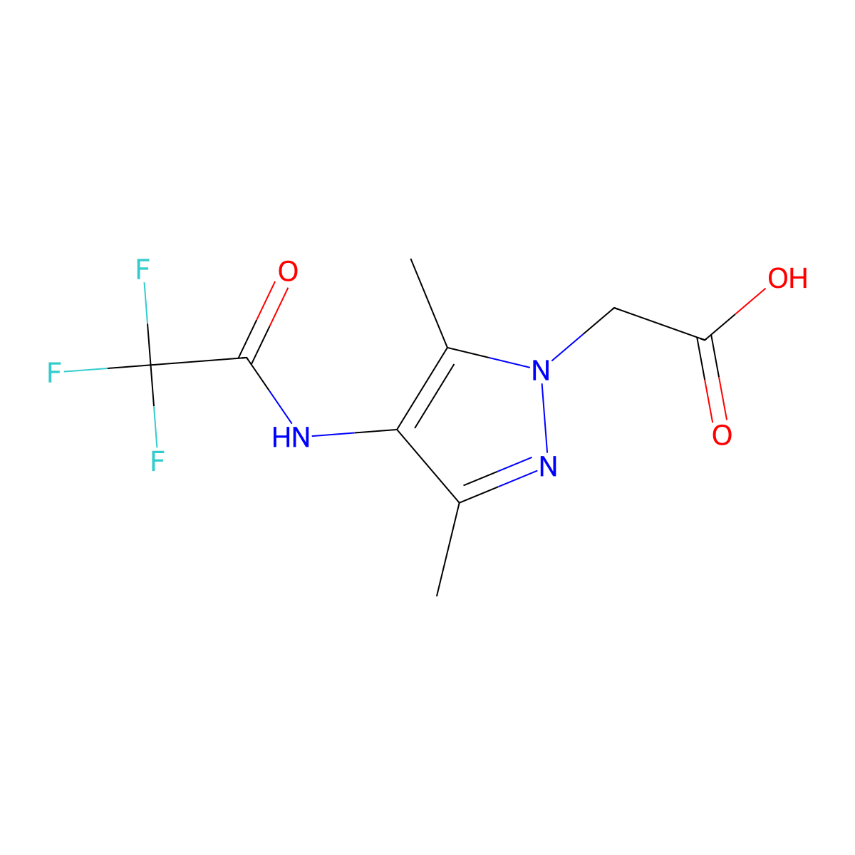 2-[3,5-dimethyl-4-(2,2,2-trifluoroacetamido)-1H-pyrazol-1-yl]acetic acid molecular structure, CAS 2680844-42-0
