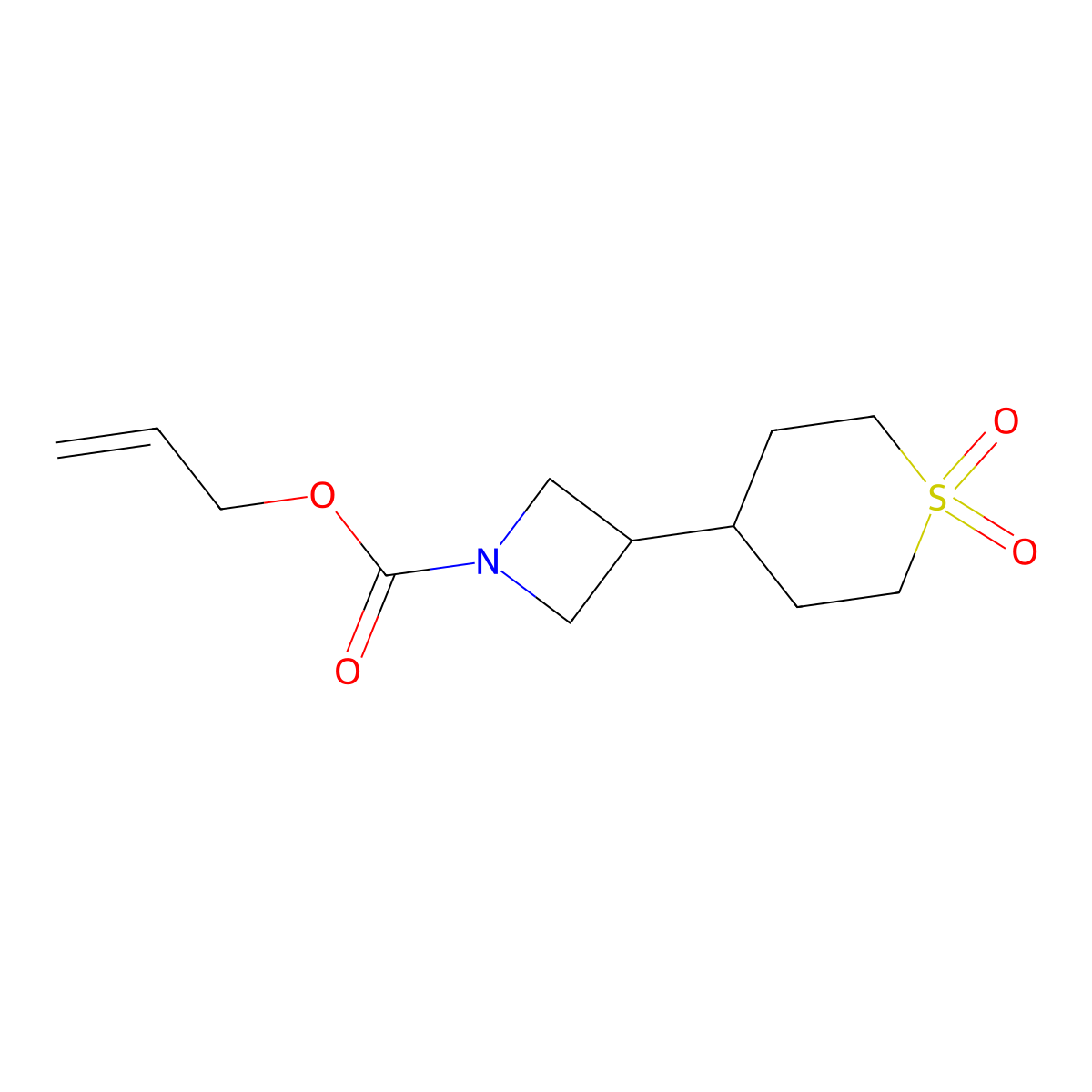 Prop-2-en-1-yl 3-(1,1-dioxo-1lambda6-thian-4-yl)azetidine-1-carboxylate molecular structure, CAS 2680844-89-5