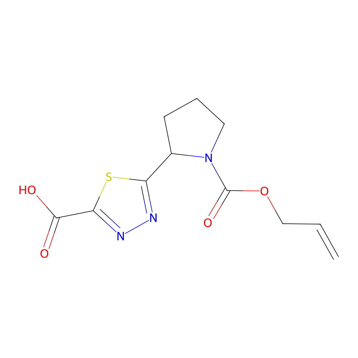5-{1-[(Prop-2-en-1-yloxy)carbonyl]pyrrolidin-2-yl}-1,3,4-thiadiazole-2-carboxylic acid molecular structure, CAS 2680845-04-7